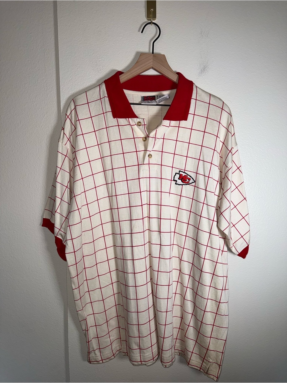 VINTAGE NFL KANSAS CITY CHIEFS 90s Single Stitch Edge tailgate game day polo L